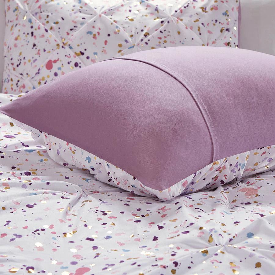 Olliix.com Comforters & Blankets - Abby Casual Metallic Printed and Pintucked Comforter Plum Full/Queen