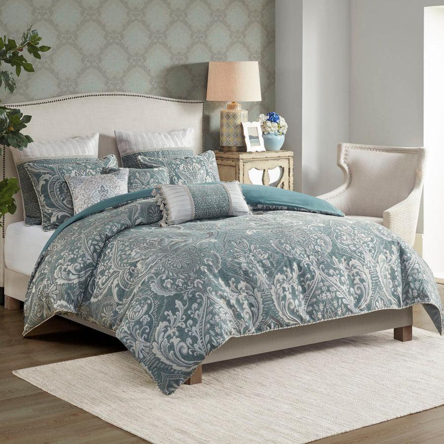 Olliix.com Comforters & Blankets - Adelphia Jacquard Comforter Set With Euro Shams And Dec Pillows Slate Blue King