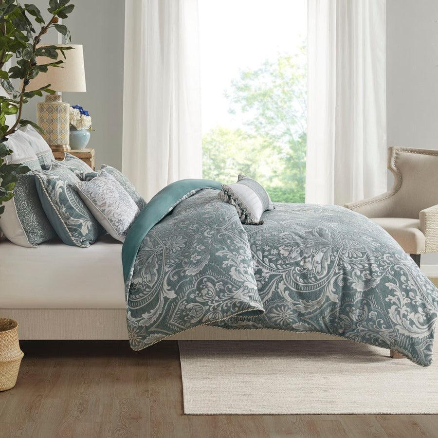 Olliix.com Comforters & Blankets - Adelphia Jacquard Comforter Set With Euro Shams And Dec Pillows Slate Blue King