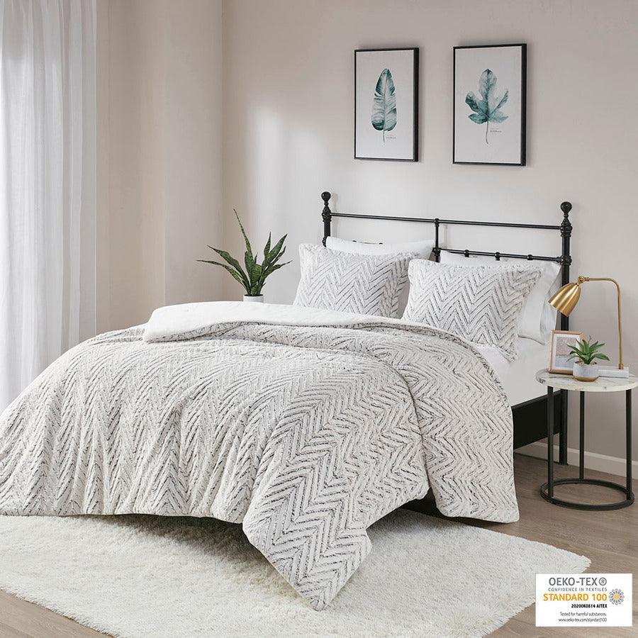 Olliix.com Duvet & Duvet Sets - Adelyn Back Print Brushed Fur Duvet Cover Set Full/Queen Ivory