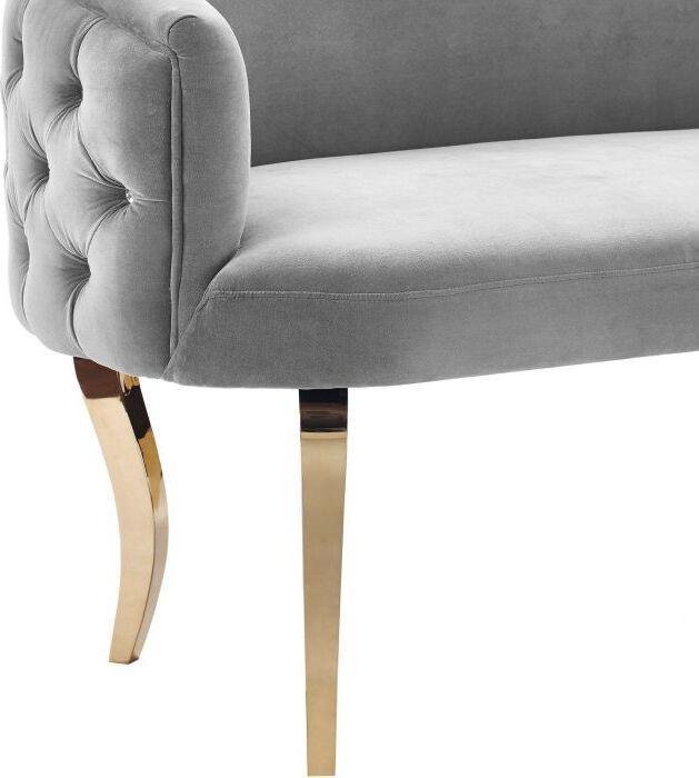 Tov Furniture Loveseats - Adina Gray Velvet Loveseat with Gold Legs