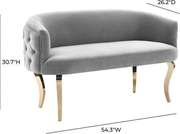 Tov Furniture Loveseats - Adina Gray Velvet Loveseat with Gold Legs