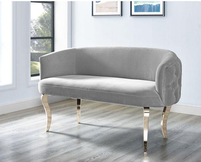 Tov Furniture Loveseats - Adina Gray Velvet Loveseat with Gold Legs
