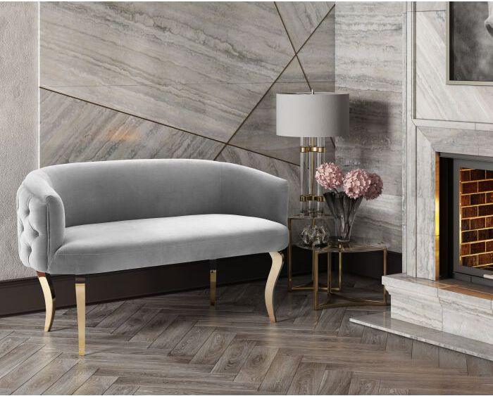 Tov Furniture Loveseats - Adina Gray Velvet Loveseat with Gold Legs