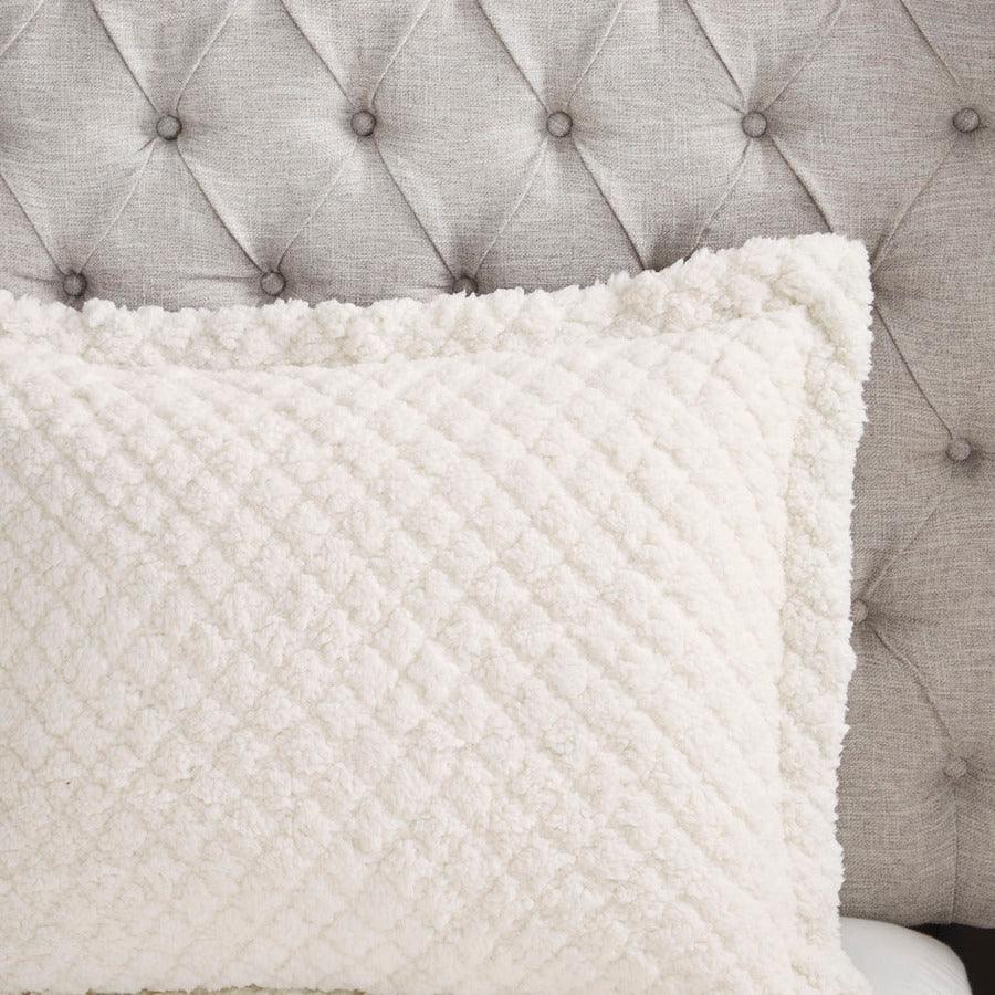 Olliix.com Comforters & Blankets - Adler 90"x90" Reversible Textured Sherpa Full/Queen Comforter Set Ivory