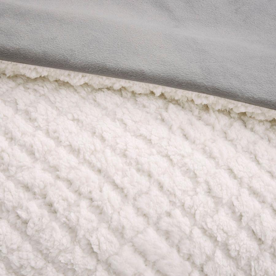 Olliix.com Comforters & Blankets - Adler 90"x90" Reversible Textured Sherpa Full/Queen Comforter Set Ivory