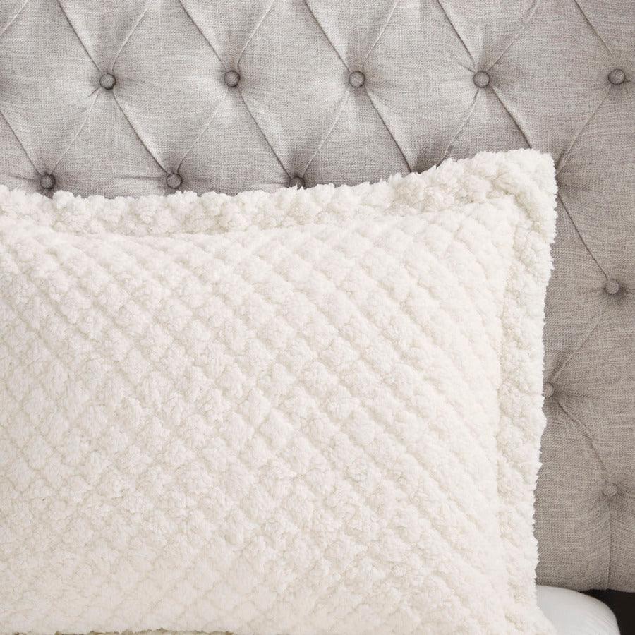 Olliix.com Comforters & Blankets - Adler Reversible Textured Sherpa King Comforter Set Ivory & Gray