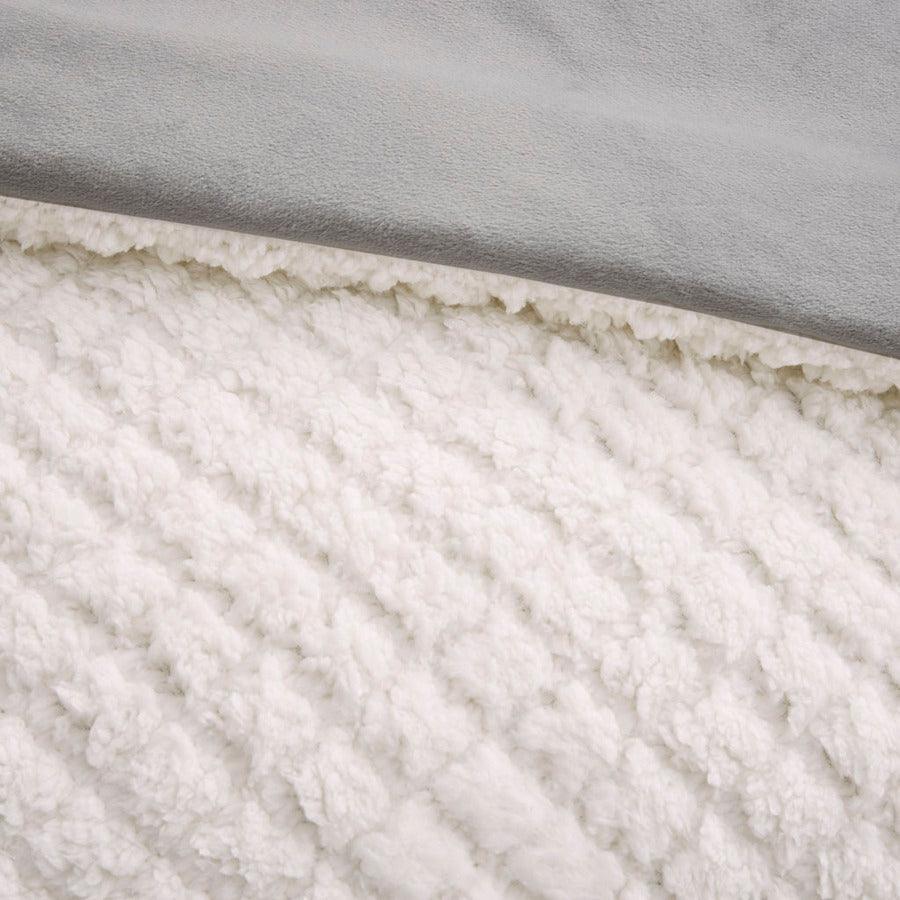 Olliix.com Comforters & Blankets - Adler Reversible Textured Sherpa King Comforter Set Ivory & Gray