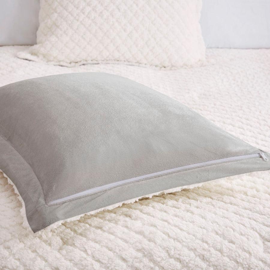 Olliix.com Comforters & Blankets - Adler Reversible Textured Sherpa King Comforter Set Ivory & Gray