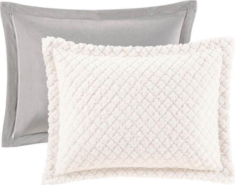 Olliix.com Comforters & Blankets - Adler Reversible Textured Sherpa King Comforter Set Ivory & Gray