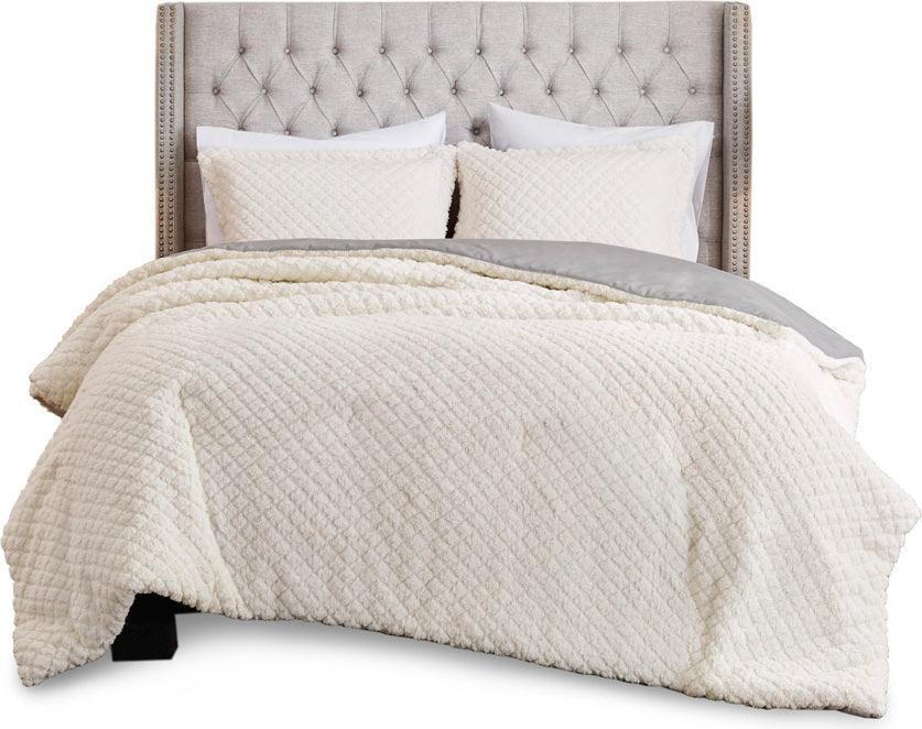 Olliix.com Comforters & Blankets - Adler Reversible Textured Sherpa King Comforter Set Ivory & Gray