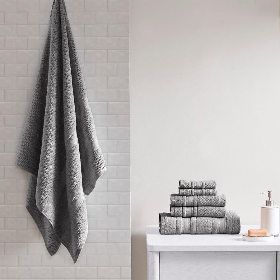 Olliix.com Bath Towels - Adrien Super Soft 6 Piece Cotton Towel Set Dark Gray