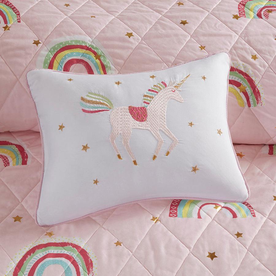 Olliix.com Comforters & Blankets - Alicia Full/Queen Rainbow with Metallic Printed Stars Reversible Coverlet Set Pink