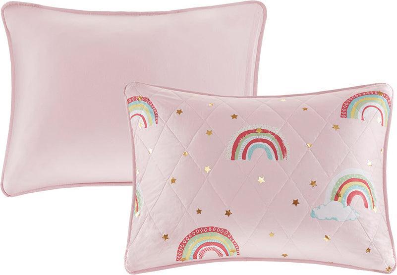 Olliix.com Comforters & Blankets - Alicia Full/Queen Rainbow with Metallic Printed Stars Reversible Coverlet Set Pink