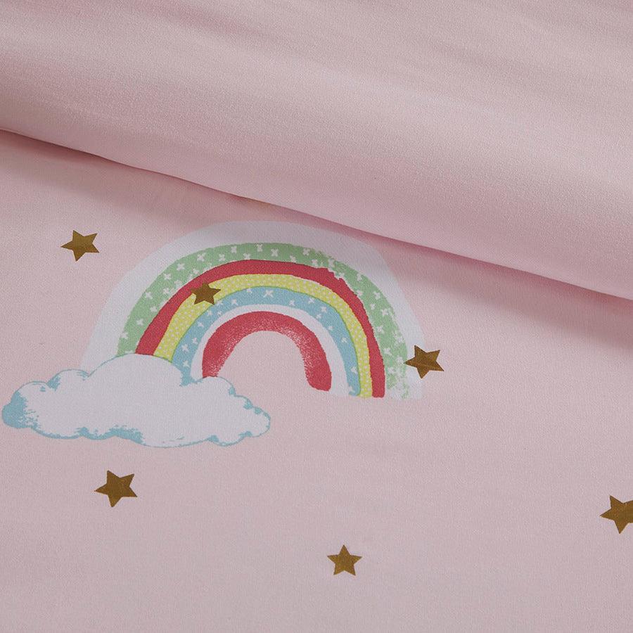 Olliix.com Comforters & Blankets - Alicia Rainbow Metallic Printed Stars Complete Bed and Sheet Set Pink Full