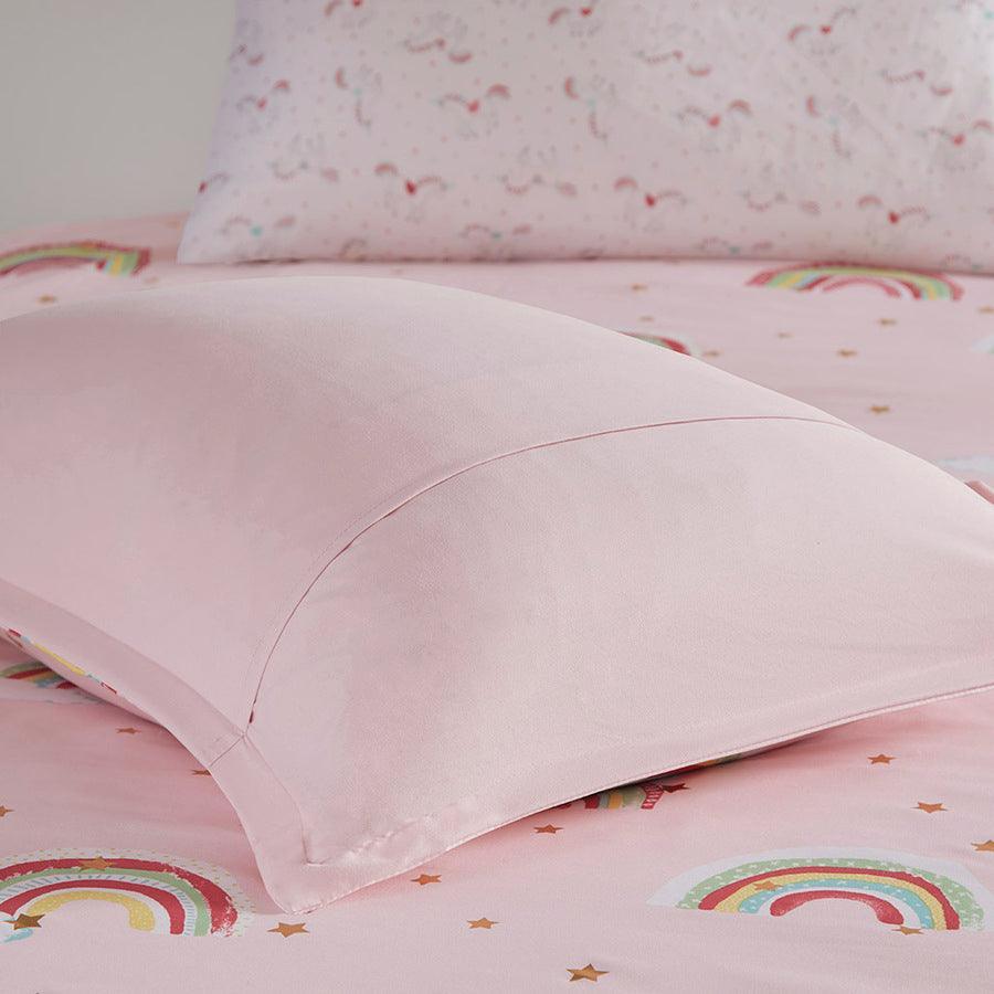 Olliix.com Comforters & Blankets - Alicia Rainbow Printed Stars Complete Bed and Sheet Set Pink Twin