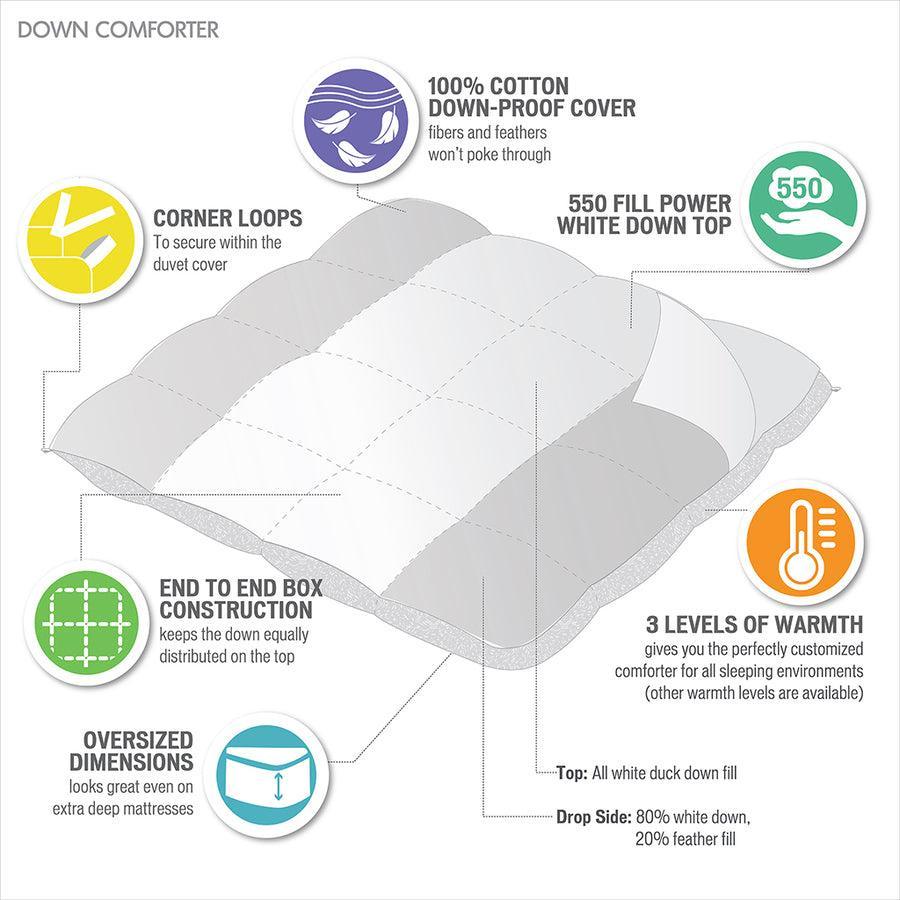 Olliix.com Comforters & Blankets - All Season Oversized 100% Cotton Down Comforter White King