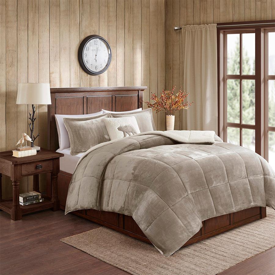 Olliix.com Comforters & Blankets - Alton Casual Plush to Sherpa Down Alternative Comforter Set Taupe | Ivory Twin