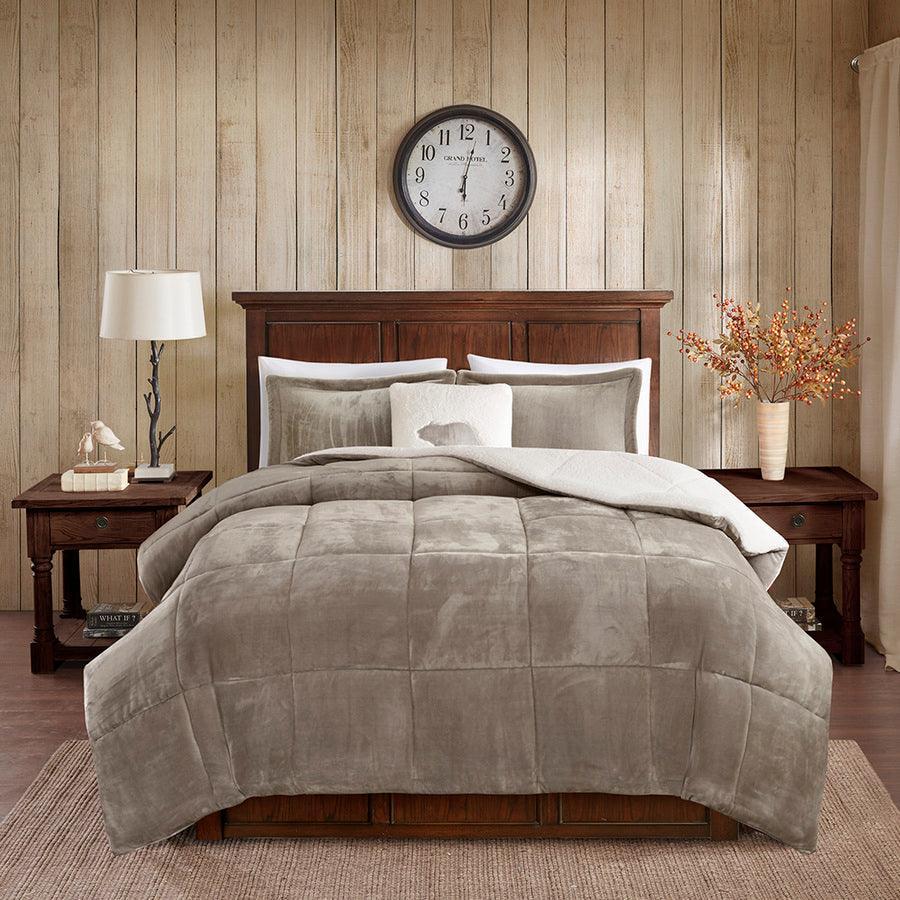 Olliix.com Comforters & Blankets - Alton Casual Plush to Sherpa Down Alternative Comforter Set Taupe | Ivory Twin