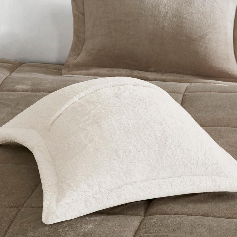 Olliix.com Comforters & Blankets - Alton Casual Plush to Sherpa Down Alternative Comforter Set Taupe | Ivory Twin