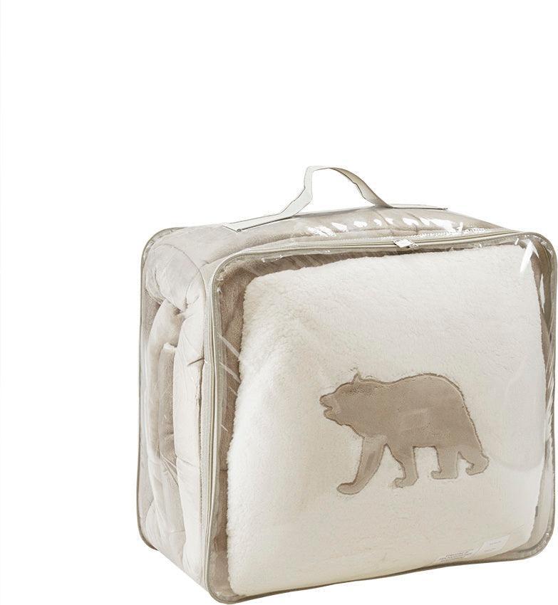 Olliix.com Comforters & Blankets - Alton Casual Plush to Sherpa Down Alternative Comforter Set Taupe | Ivory Twin