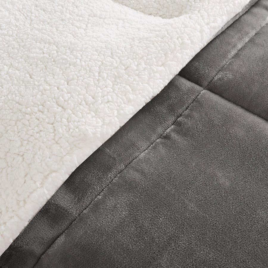Olliix.com Comforters & Blankets - Alton Cottage Plush to Sherpa Down Alternative Comforter Set Charcoal | Ivory King