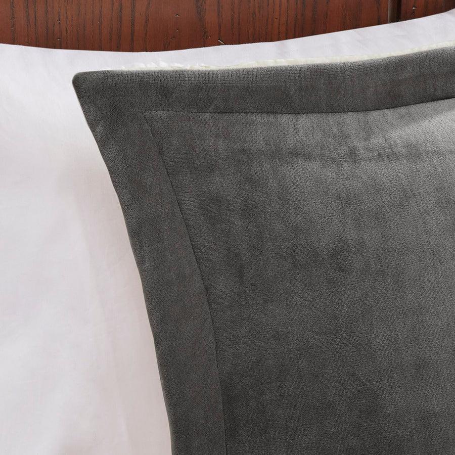 Olliix.com Comforters & Blankets - Alton Glam Plush to Sherpa Down Alternative Comforter Set Charcoal | Ivory Twin