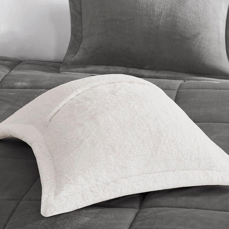 Olliix.com Comforters & Blankets - Alton Glam Plush to Sherpa Down Alternative Comforter Set Charcoal | Ivory Twin