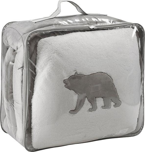 Olliix.com Comforters & Blankets - Alton Glam Plush to Sherpa Down Alternative Comforter Set Charcoal | Ivory Twin