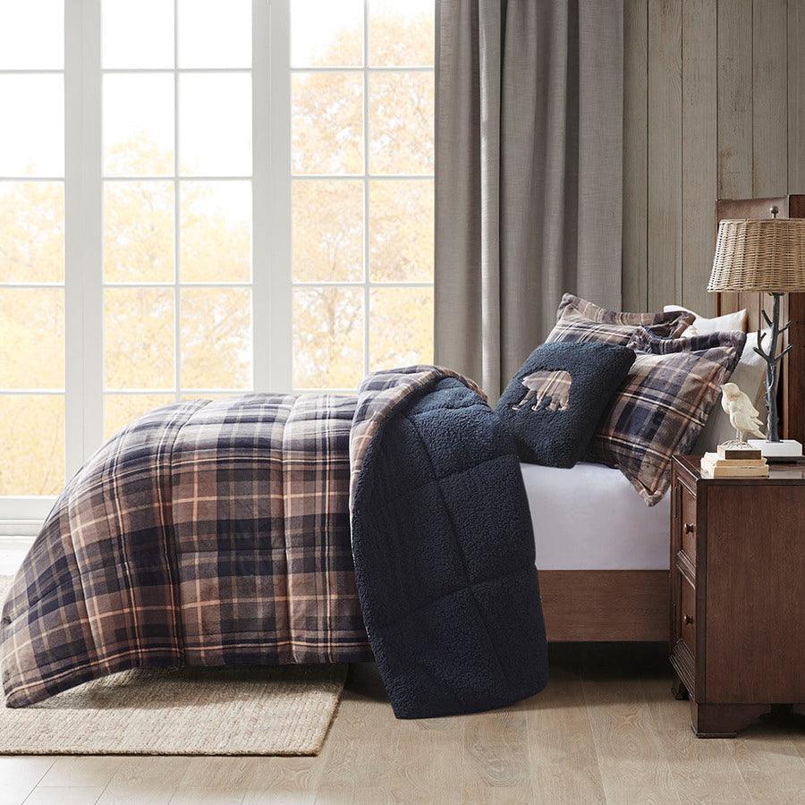 Olliix.com Comforters & Blankets - Alton King Lodge & Cabin Plush to Sherpa Down Alternative Comforter Set Brown &
