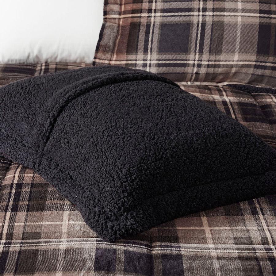 Olliix.com Comforters & Blankets - Alton King Lodge & Cabin Plush to Sherpa Down Alternative Comforter Set Brown &