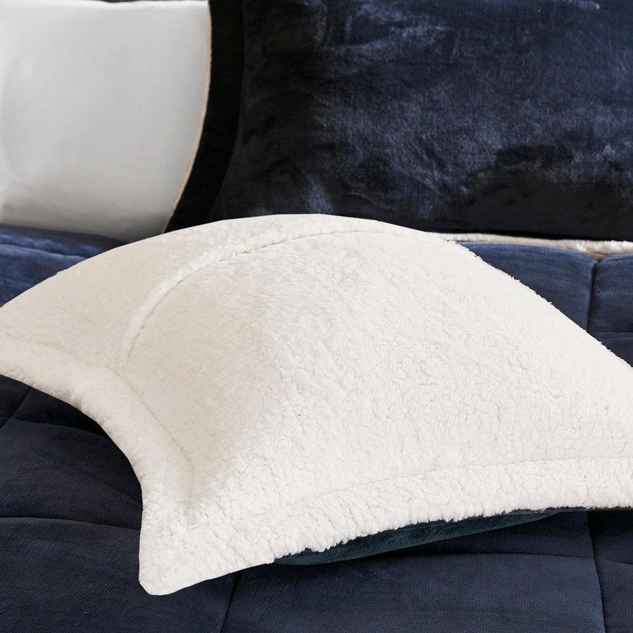 Olliix.com Comforters & Blankets - Alton King Plush to Sherpa Down Alternative Comforter Set Navy & Ivory