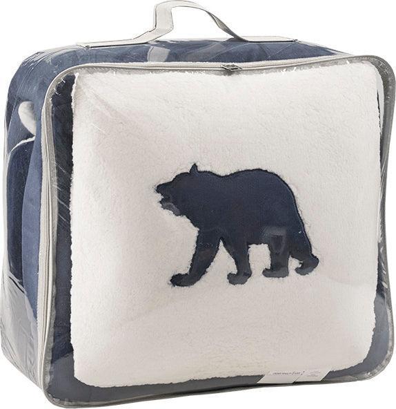 Olliix.com Comforters & Blankets - Alton King Plush to Sherpa Down Alternative Comforter Set Navy & Ivory