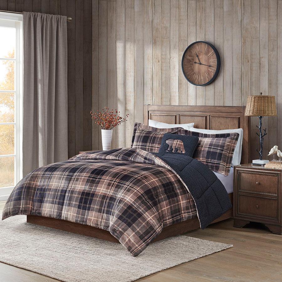 Olliix.com Comforters & Blankets - Alton Plush to Sherpa Down Alternative Comforter Set Brown & Black Full/Queen
