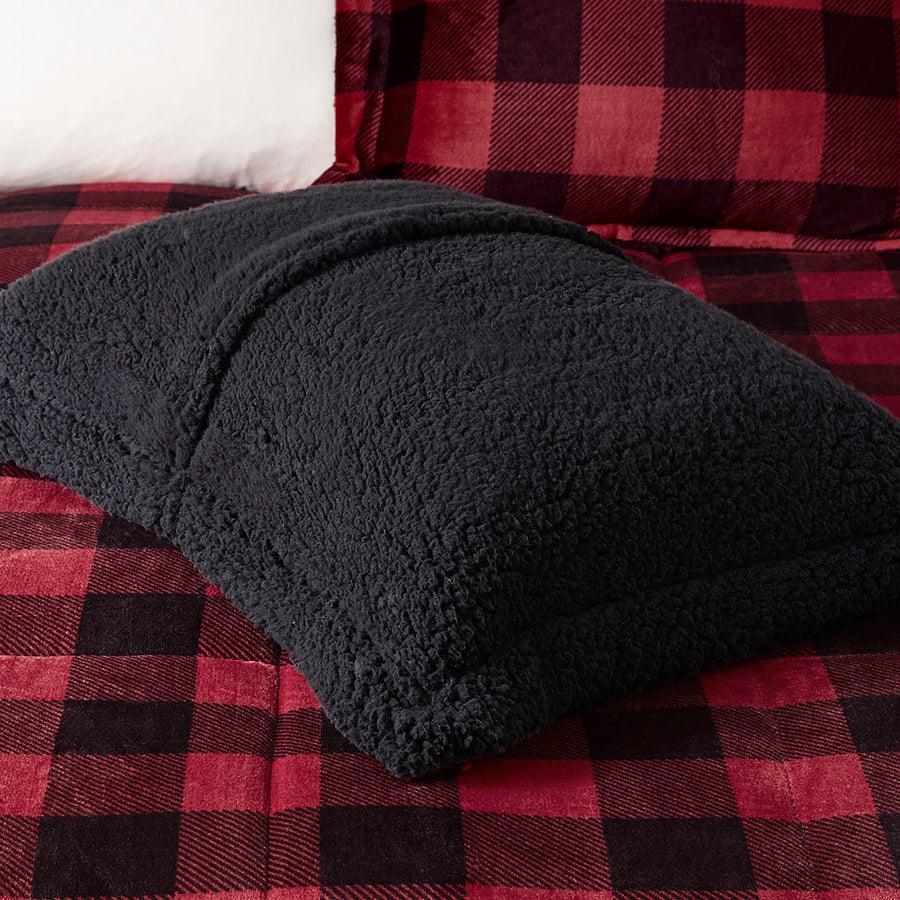 Olliix.com Comforters & Blankets - Alton Plush to Sherpa Down Alternative Comforter Set Red & Black Buffalo Check King