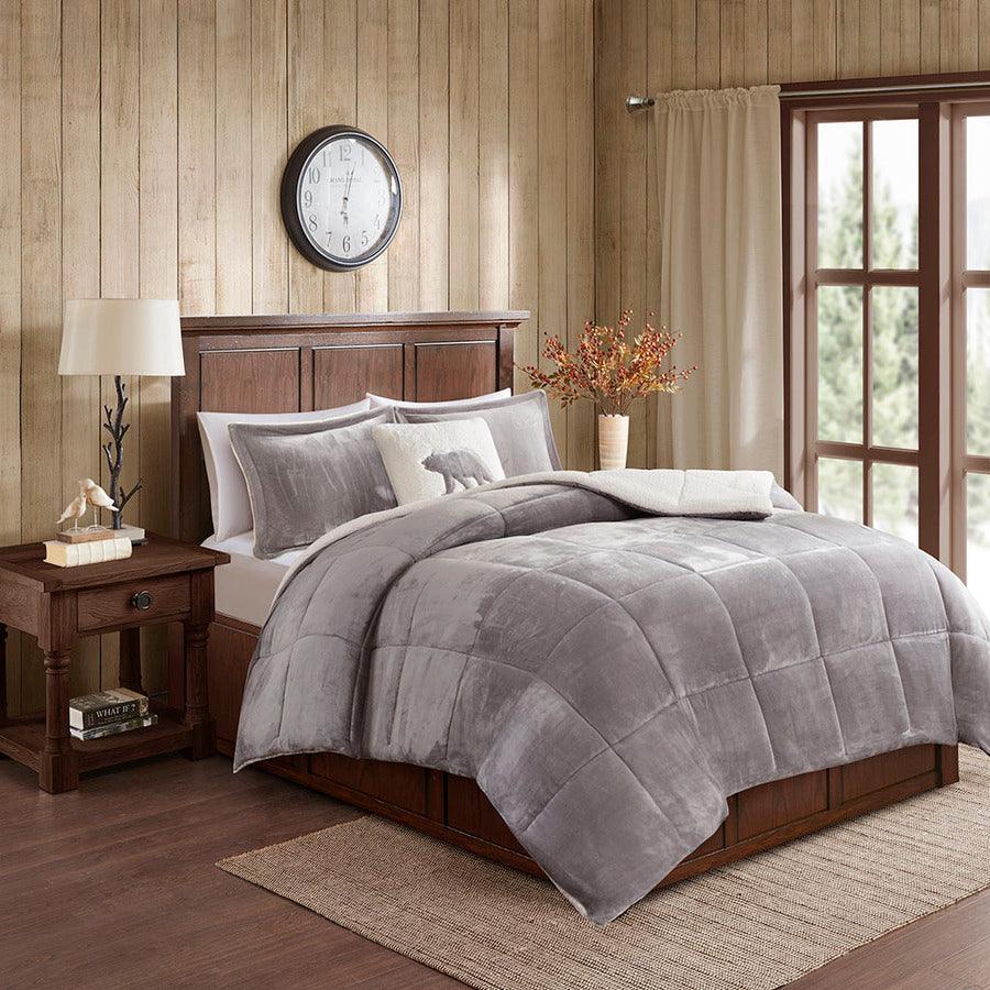 Olliix.com Comforters & Blankets - Alton Transitional Plush to Sherpa Down Alternative Comforter Set Gray | Ivory Twin