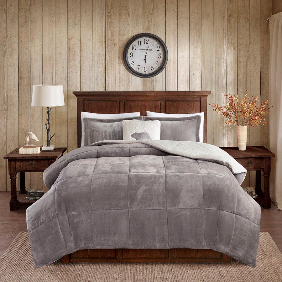 Olliix.com Comforters & Blankets - Alton Transitional Plush to Sherpa Down Alternative Comforter Set Gray | Ivory Twin