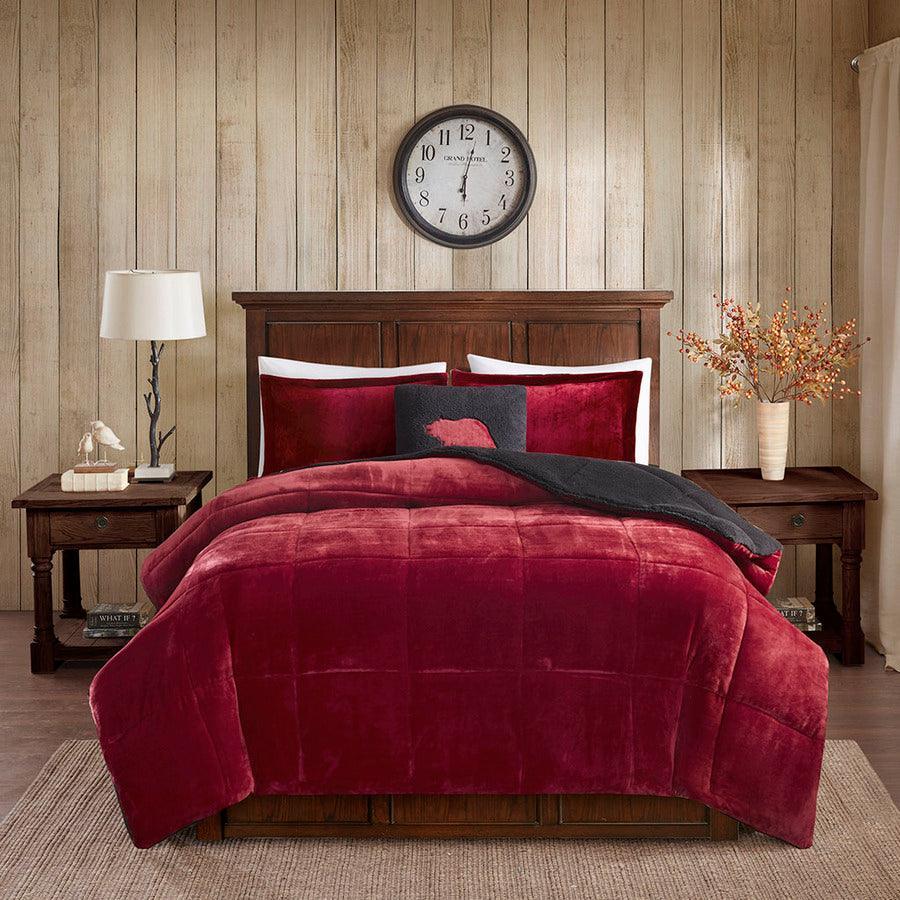 Olliix.com Comforters & Blankets - Alton Twin Plush to Sherpa Down Alternative Comforter Set Red & Black