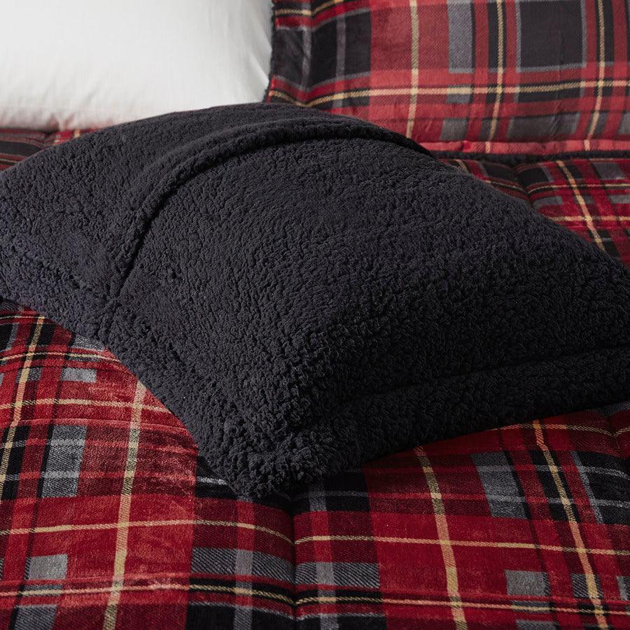 Olliix.com Comforters & Blankets - Alton Twin Plush to Sherpa Down Alternative Comforter Set Red Plaid