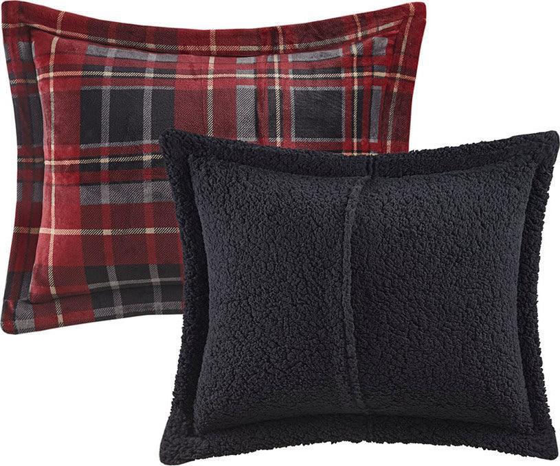 Olliix.com Comforters & Blankets - Alton Twin Plush to Sherpa Down Alternative Comforter Set Red Plaid