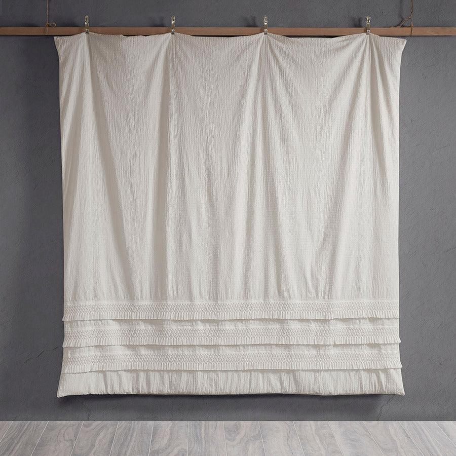 Olliix.com Comforters & Blankets - Amaya 3 Piece Cotton Seersucker Comforter Set Ivory King/Cal King