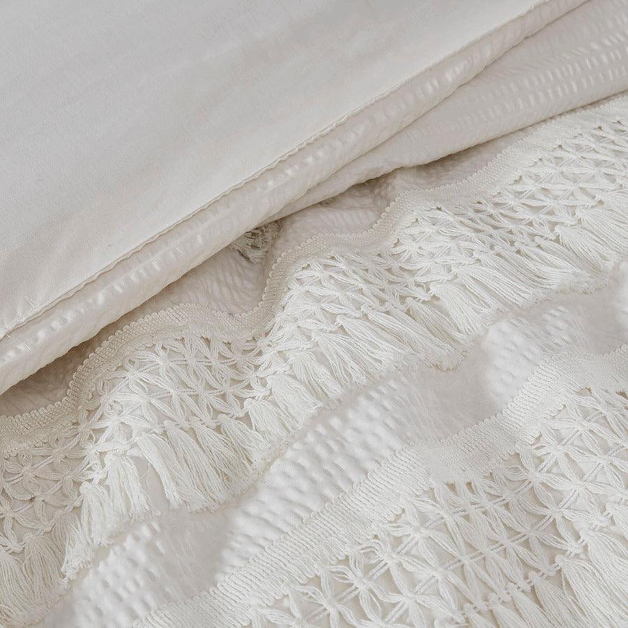 Olliix.com Comforters & Blankets - Amaya 3 Piece Cotton Seersucker Comforter Set Ivory King/Cal King