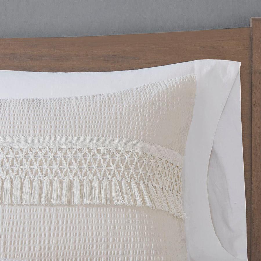 Olliix.com Comforters & Blankets - Amaya 3 Piece Cotton Seersucker Comforter Set Ivory King/Cal King