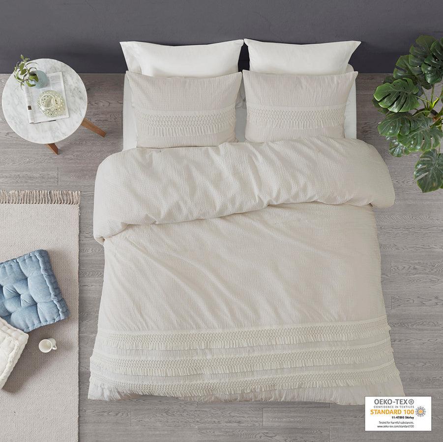 Olliix.com Duvet & Duvet Sets - Amaya Full/Queen 3 Piece Cotton Seersucker Duvet Cover Set Ivory