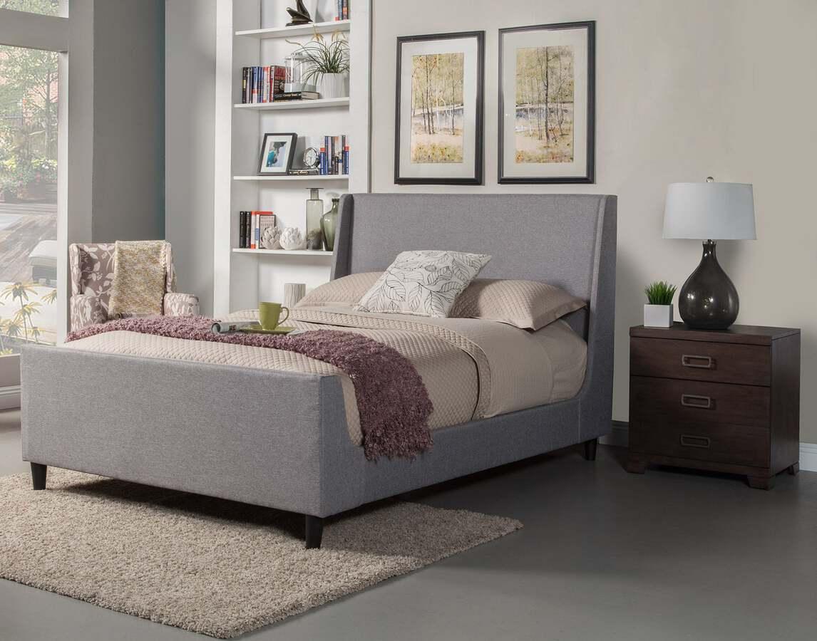 Alpine Furniture Beds - Amber Standard King Upholstered Bed, Grey Linen