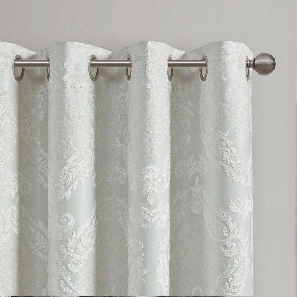 Olliix.com Curtains - Amelia 108 H Knitted Jacquard Paisley Total Blackout Grommet Top Curtain Panel White