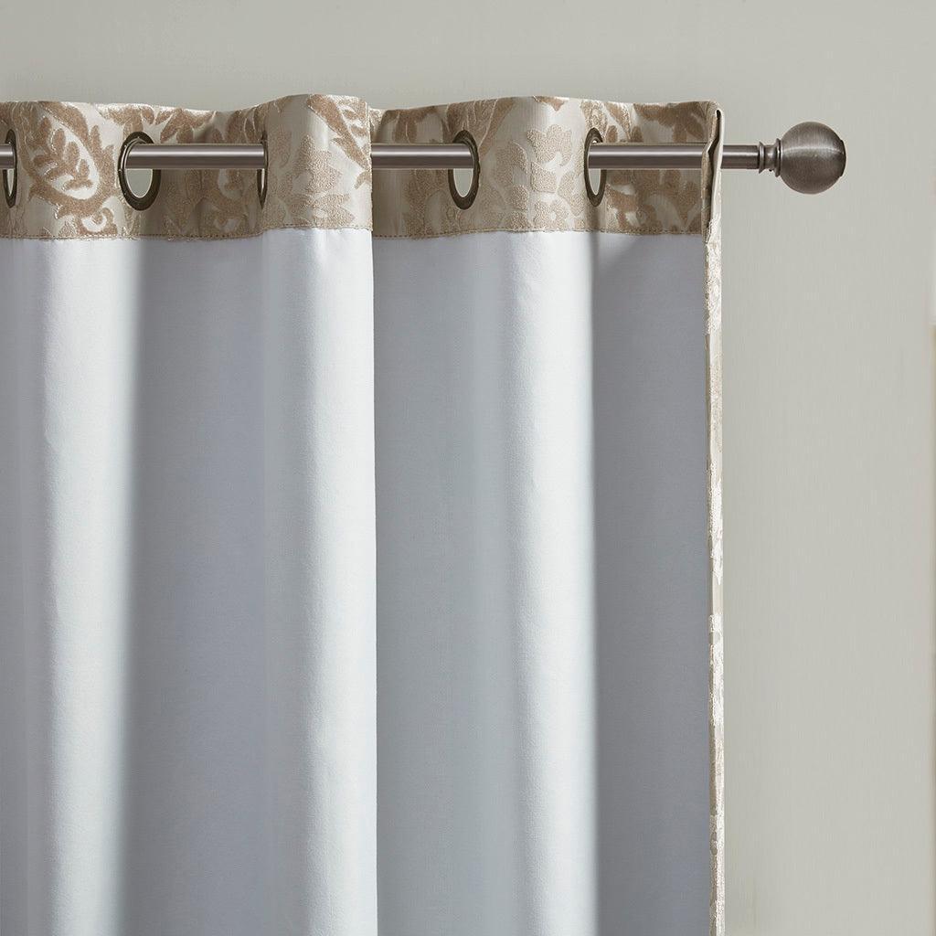 Olliix.com Curtains - Amelia 84 H Knitted Jacquard Paisley Total Blackout Grommet Top Curtain Panel Champagne