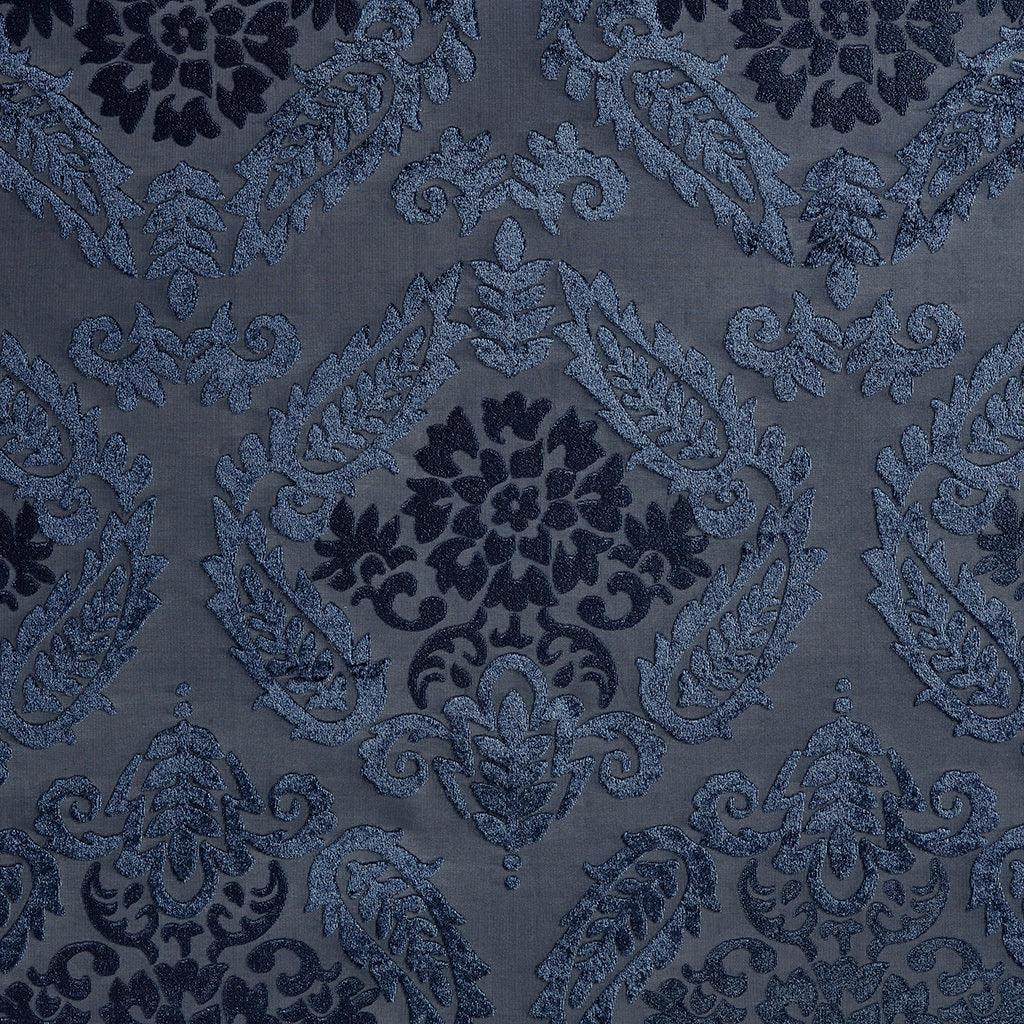 Olliix.com Curtains - Amelia 84 H Knitted Jacquard Paisley Total Blackout Grommet Top Curtain Panel Navy