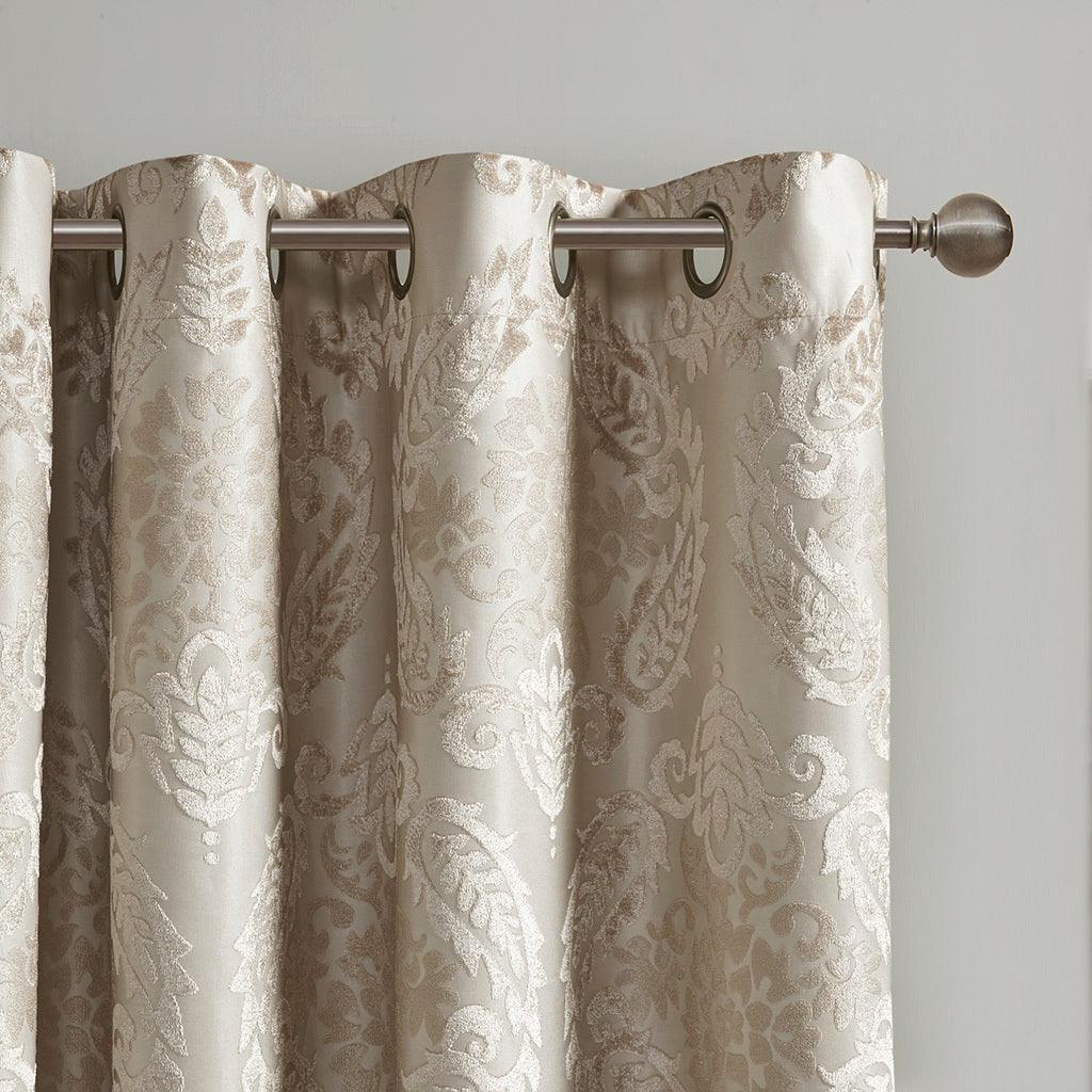 Olliix.com Curtains - Amelia 95 H Knitted Jacquard Paisley Total Blackout Grommet Top Curtain Panel Champagne