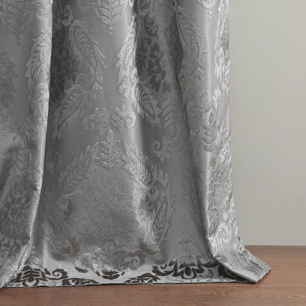Olliix.com Curtains - Amelia 95 H Knitted Jacquard Paisley Total Blackout Grommet Top Curtain Panel Gray